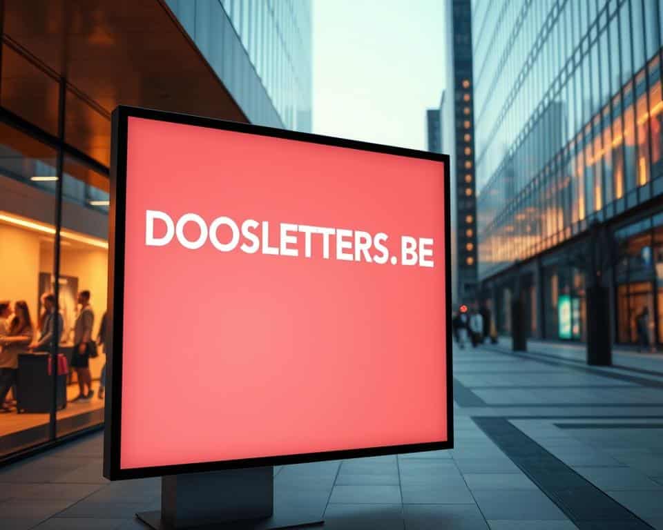 A modern, eye-catching LED light advertising board showcasing the DOOSLETTERS.BE brand. The board is prominently displayed in a sleek, minimalist urban setting, bathed in a warm, inviting glow that immediately draws the viewer's attention. The high-quality LED lights provide a crisp, vibrant display, while the clean, professional design exudes a sense of quality and reliability. The overall composition conveys a message of cutting-edge technology, quick delivery, and the most affordable prices for LED light advertising boards in Belgium and the Netherlands.